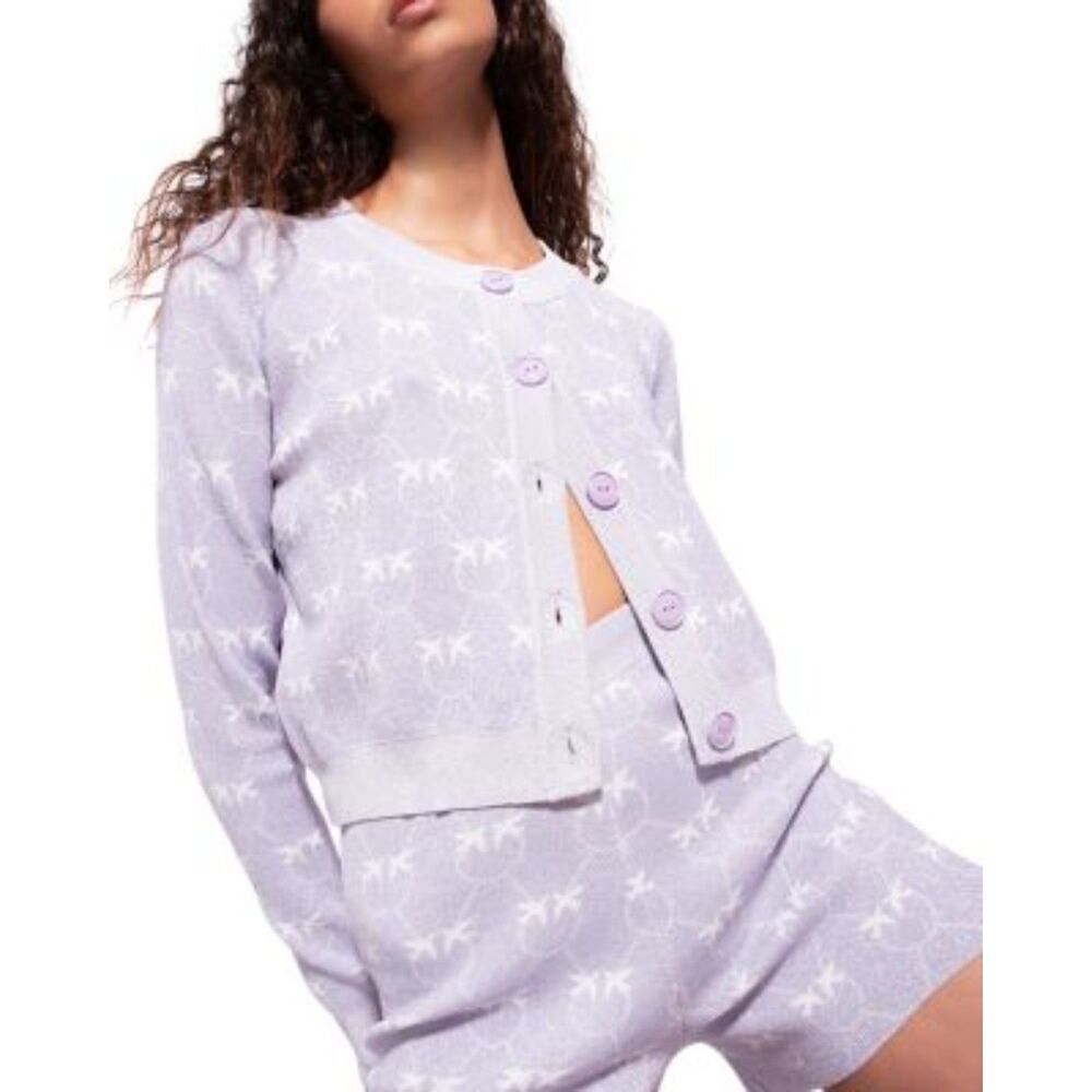 Pinko Lurex Monogram Cropped Cardigan - Lavender